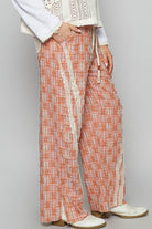 POL Lace Trim Drawstring Checkered Wide Leg Pants in Orange Pants