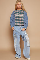 POL Round Neck Long Sleeve Plaid Shirt Trendsi