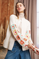Davi & Dani Crochet Floral Printed Long Sleeve Knit Cardigan Davi & Dani