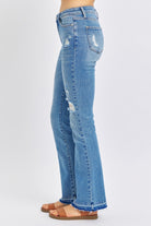 Judy Blue Mid Rise Destroyed Hem Distressed Jeans Trendsi