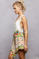 POL Off White Round Neck Ribbed Tank with Woven Print Patch