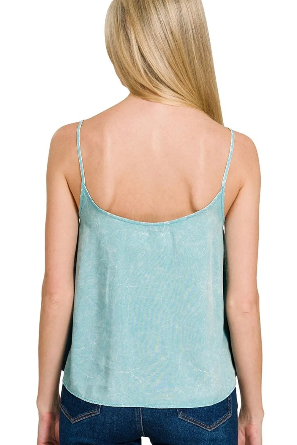 Zenana Dusty Teal Woven Acid Crinkle Washed Cami & Pants 2 Piece Set