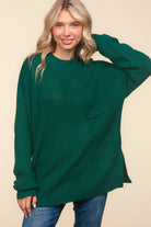 Haptics Hunter Green Mock Neck Side Slit Knit Top