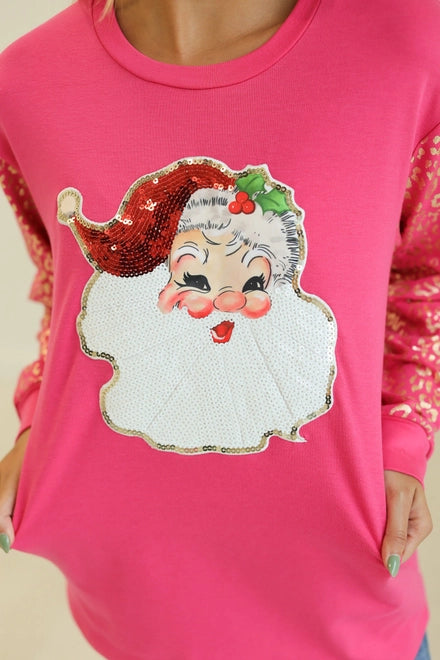 Southern Grace Pink Sequins Santa Sweatshirt Ruby Idol Apparel