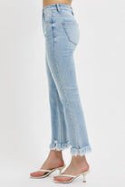 RISEN Raw Hem Distressed Cropped Flare Jeans Plus Size