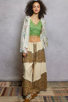 POL Ivory Floral Open Front Floral Cardigan with Center Open Fringe