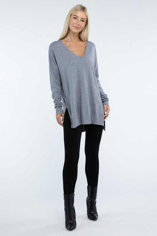 Zenana Hi-Low Hem Front Seam Sweater in 5 Colors ZENANA