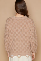 POL Mocha Beige Weaving Cable Knit Distressed Long Sleeve Sweater Trendsi