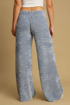 Umgee Light Blue Ribbed Elastic Waist Wide Leg Pants