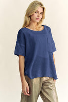 Davi & Dani Dark Blue High-Low Round Neck Knit Top