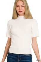 Zenana Ivory Viscose Ribbed Mock Neck Sweater IVORY