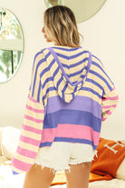 BiBi Purple Multi Striped Color Block Hooded Knit Top Trendsi