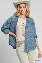 Umgee Light Denim Paisley Print Denim Shirt Jacket