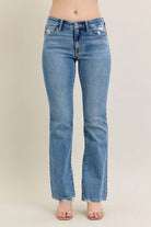 Judy Blue Medium Washed Mid Rise Wash Destroy Hem Bootcut Jeans