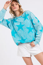 SAGE + FIG Agua Mineral Washed Star Pattern Long Sleeve Top Shirts & Tops