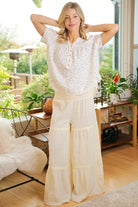 BiBi Floral Crinkle Neckdrop Short Sleeve Blouse Top