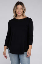 Zenana Plus Long Sleeve Round Neck Round Hem Top BLACK ZENANA