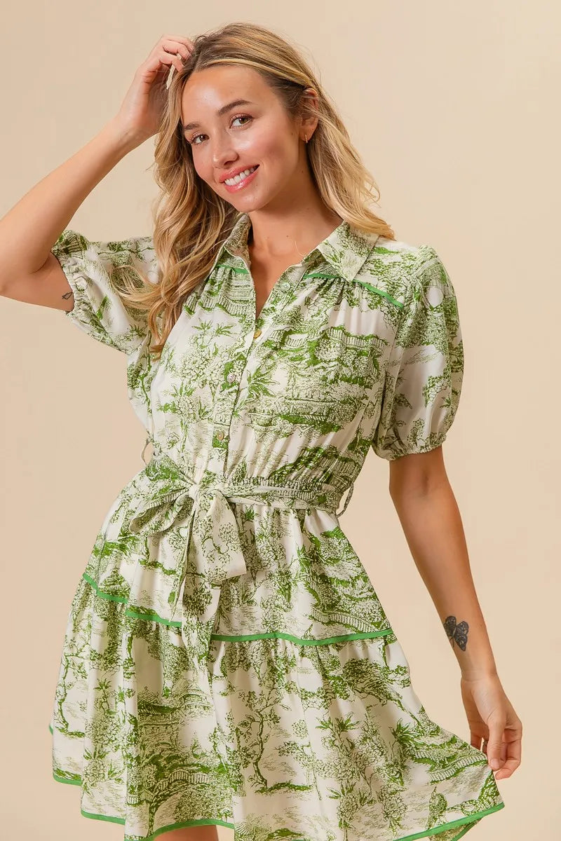 BiBi Avocado Woven Printed Tiered Dress