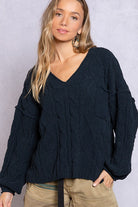 POL Dreamy V-Neck Sweater with Chain Detail CHARCOAL S POL