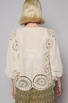 POL Natural Round Neck Crochet Top with Floral Embroidery Detail