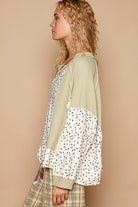 POL Sage Waffle Knit Floral Notched Long Sleeve Top Shirts & Tops