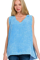 Zenana Deep Sky Double Gauze Raw Edge Acid Washed Tank DEEP SKY