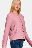 Zenana Light Rose Button Down Long Sleeve Sweater Cardigan