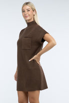 Zenana Mock Neck Short Sleeve Sweater Dress with Pocket in 6 Colors! ZENANA