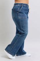 Judy Blue Plus Size High Waist Drawstring Wide Leg Jeans