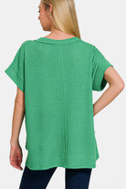 Zenana Kelly Green Waffle Exposed-Seam Short Sleeve T-Shirt Trendsi