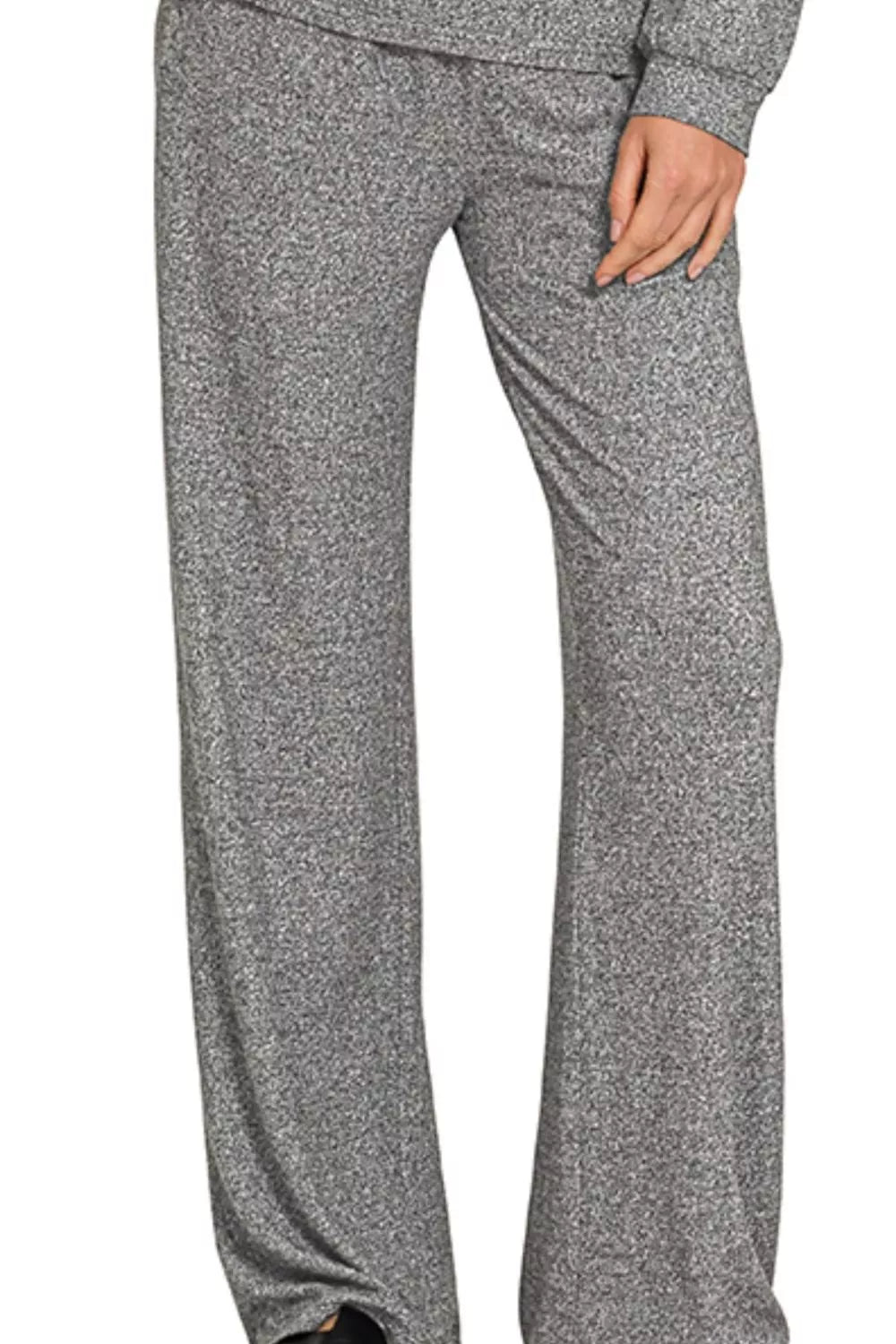 Zenana Black Soft Melange Long Sleeve Tee & Pants Set