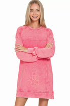 Zenana Fuchsia French Terry Acid Washed Dress with Pockets