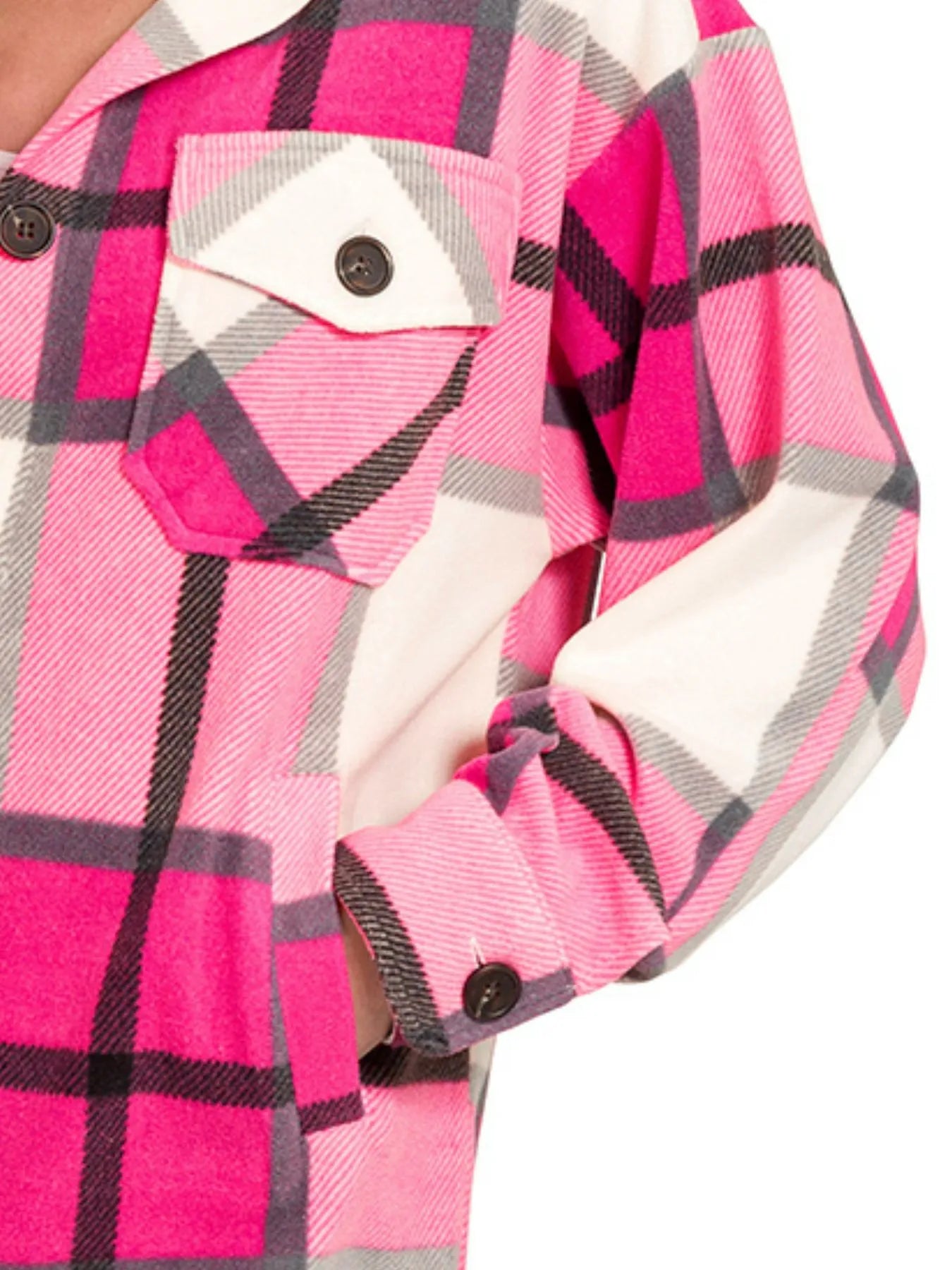 Zenana Hot Pink Oversized Plaid Fleece Shacket