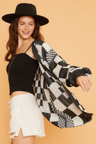 Annie Wear Black Checkered Open Front Drop Shoulder Cardigan