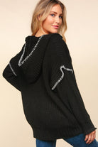 Notched Neck Long Sleeve Hooded Pullover Ave Shops