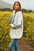 Davi & Dani Sequin Sleeve Sweater Knit Tunic Top Davi & Dani