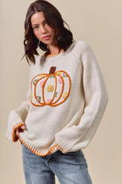 SO ME Pumpkin Floral Embroidered Thanksgiving Sweater
