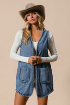 BiBi Braided Trim Open Front Denim Vest with Pockets Medium Coats & Jackets