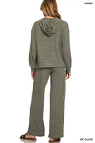 Zenana Dark Olive Ribbed Drawstring Lounge Pants