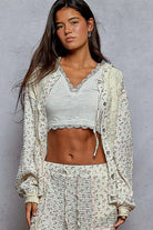 POL Cream Floral Balloon Sleeve Hooded Lace Jacket with Stitch Detail Cream
