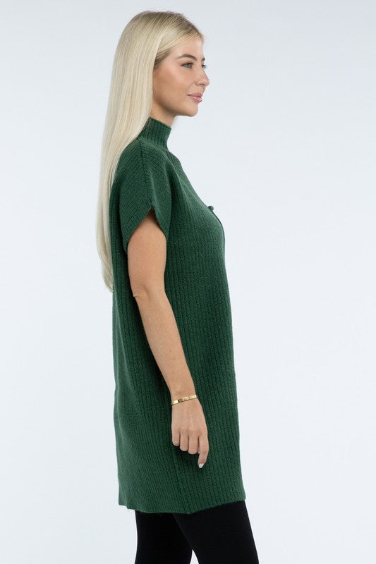 Zenana Mock Neck Short Sleeve Sweater Dress with Pocket in 6 Colors! ZENANA