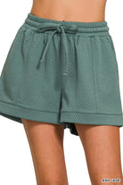 Zenana Ash Jade extured Knit Jacquard Drawstring Shorts ASH JADE