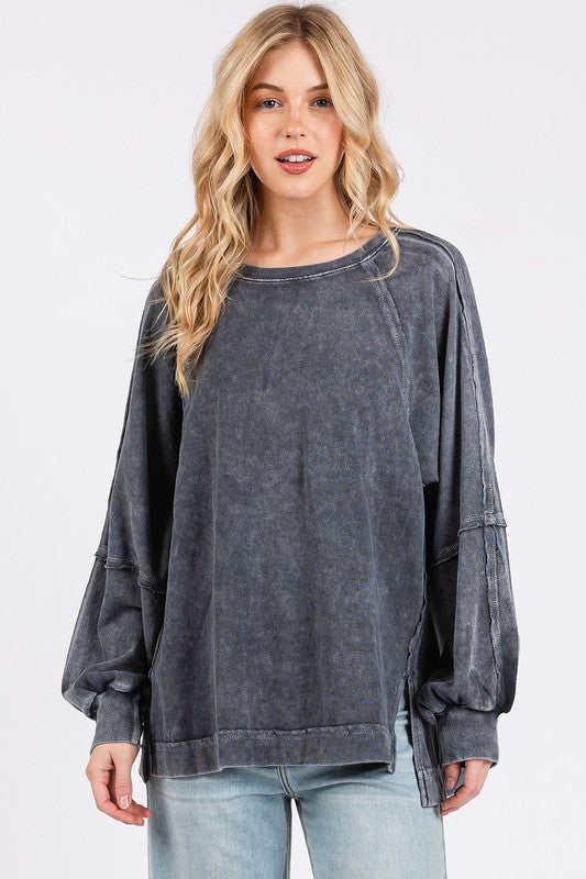 Mittoshop Titanium Mineral Wash Raglan Long Sleeve Oversized Top