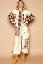 POL Plaid & Star Patchwork Contrast Long Sleeve Shacket Shirts & Tops