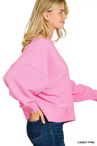 Zenana Candy Pink Ribbed Round Neck Pullover and Shorts Set