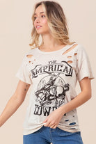 BiBi Taupe Cotton Slub Laser Top American Cow Boy Graphic