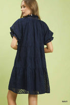 Umgee Navy Textured Tiered Ruffle Collar Mini Dress