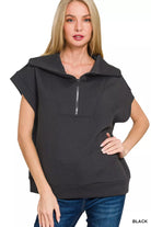 Zenana Black Scuba Half Zip Top BLACK
