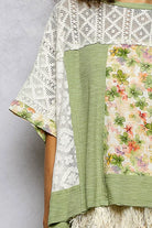 POL Sage Floral Patchwork Lace Accent Blouse