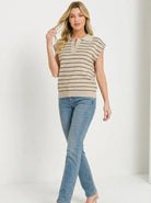 Zenana Mocha Viscose Striped Collared Sweater Vest